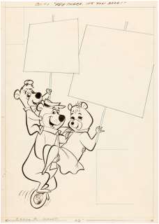 HEY THERE IT‘S YOGI BEAR #1 FRONT AND BACK COVER ORIGINAL ART BY HARVEY EISENBERG.