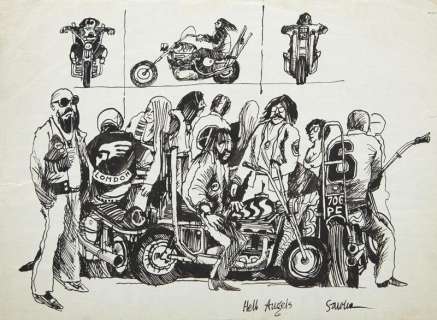 Jan Sawka (1946 - 2012) | Jan Sawka | "Hell Angels", ilustracja satyryczna, około 1971 | Desa Unicum