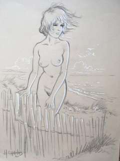 Crayon lithographique avec rehaut de gouache blanche - Page volante - EO | Catawiki