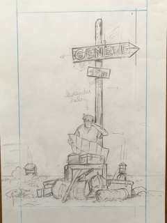 Sterne, Rene - Originele tekening - Schets voor een prent uit de portfolio Geneve van BD Club Geneve - Adler - (2000) | Catawiki