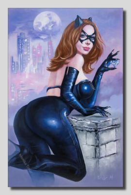 Catwoman Original Art Oil Painting Fantasy Pinup Comic by Monika Timar 20x13 | eBay Europe