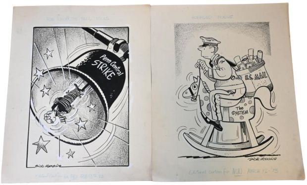 Lot 102 - 14 Dick Hodgins (American 20th Century), Original Editorial Cartoons Fourteen original pen and ink editorial cartoons… | misc / divers