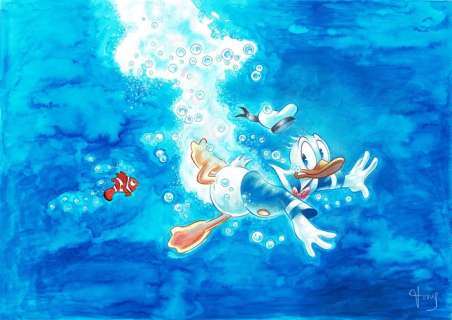 Donald Duck Inspired By Finding Nemo - Large Painting - 70 x 50 cm - Tony Fernandez  - Art original | Catawiki