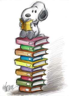 Snoopy, Enthusiastic Reader - The Peanuts - Original Drawing - Vizcarra, Joan - Page volante - Art original | Catawiki
