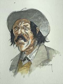 Hermann  - Illustration originale en couleurs directes pour un ex-librisÂ - Personnage du Western Â«Â DukeÂ Â» | Catawiki