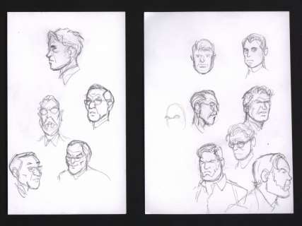 Berthet, Philippe  - 2x Feuille avec esquisses - Etude des personnages (Blake & Mortimer) | Catawiki