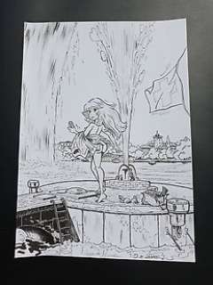 De Lazare, Dragan  - Dessin original - Rubine sous la douche du jet d’eau de Genève - (2019) | Catawiki