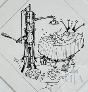 Turf / La Nef Des Fous. Dessin Orignal "Le 725E Bain de Clément Xvii" Illustrant Le Roi Dans Son Bain. Réalisé Pour Un Ex-Libris En 1994. Rare. Encre de Chine. Tbe+. 20 X 20 Cm |  | Dagoty