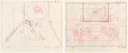 Tintin - 2x croquis préparatoire film d animation - Tintin Wolf et Jorgen - On a marché sur la lune  - Page volante - EO - (1960/1962) | Catawiki