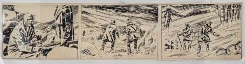 Pierre Le Goff (1932-2023), Strip Original, Encre de Chine Et Rehauts de Gouache En Blanc Sur Papier, Circa 1960, Dim. 8,5 X 35 Cm. |  | misc / divers