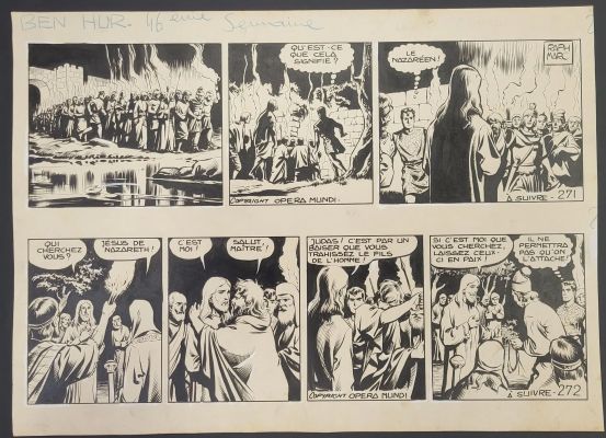 Raffaele Carlo Marcello (1929-2007) Sous Le Pseudonyme Raph Marc, Ben-Hur, Réunion de 2 Planches Double Strips Originales N° 261/262 Et 271/272, Encre de Chine Sur Papier, Parues Vers 1951 Aux Éditions Opéra Mundi, Dim. 32,5 X 44,5 Cm. | Lot 330 : | misc / divers