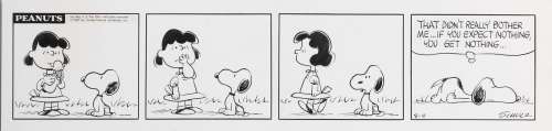 Charles Schulz original Peanuts daily comic strip featuring â€œSnoopyâ€ and â€œLucyâ€. | Profiles in History