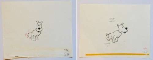 Tintin - 2x Croquis préparatoire pour film d animation - Milou - (années 60) | Catawiki