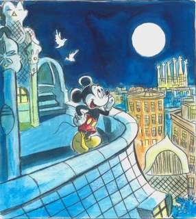Mickey Mouse - Barcelona Night - Acrylic Painting - Tony Fernandez Signed - Art original | Catawiki