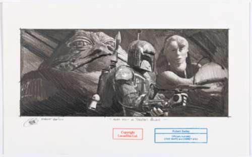 Bailey, Robert - Robert Bailey - "Boba Fett at Jabba‘s Palace" Star Wars Illustration Original Art (undated)....