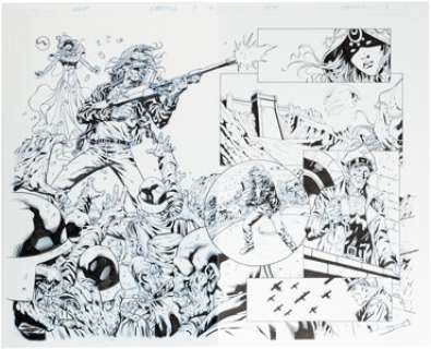 West, Kevin - Kevin West Iron Maiden: Legacy of the Beast #3 Double Page Spread 2-3 Original Art (Heavy Metal, 2017).... (Total: 5 Original Art)