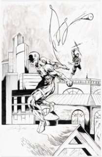 Marvel Artist - Shelby Robertson - Daredevil and Bullseye Illustration Original Art (c. 2000s)....