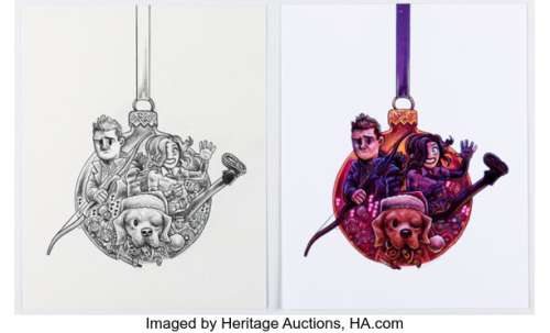 Dan Hipp - Hawkeye, Kate Bishop, and Lucky the Pizza Dog Illustration Original Art and Signed Print (2021). (Total: 2 Items)