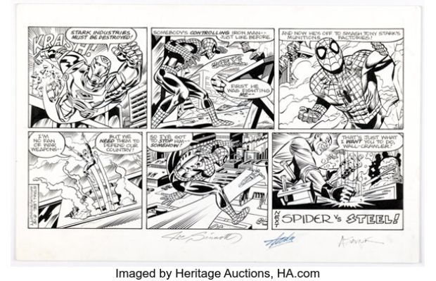 Alex Saviuk and Joe Sinnott The Amazing Spider-Man Iron Man Sunday Comic Strip Original Art dated 8-15-03 (King Features Syndicate, 2003). | Heritage