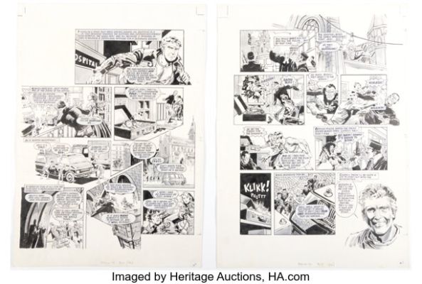 Jim Baikie Look-In #39 "I Love Paris" The Fall Guy Complete 2-Page Story Original Art (ITV, 1984). (Total: 2 Original Art)