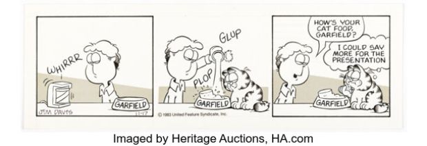 Jim Davis Garfield Daily Comic Strip Original Art dated 11-17-83 (United Feature Syndicate, 1983). (Total: 3 Original Art) | Heritage