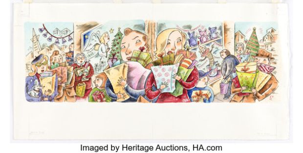 Richard Sala - Christmas Shopping Illustration Original Art (undated). | Heritage