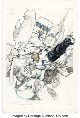 Simone Bianchi 2018 Marvel Masterpieces #PA68 Thor Odinson vs. Thor Preliminary Trading Card Original Art (Upper Deck/Marvel, 2018). | Heritage