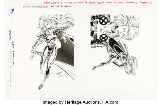 Darren Auck and Bob Petrecca NFL Pro Action Magazine #1 Storm Trading Card Illustration Original Art (Marvel, 1994).