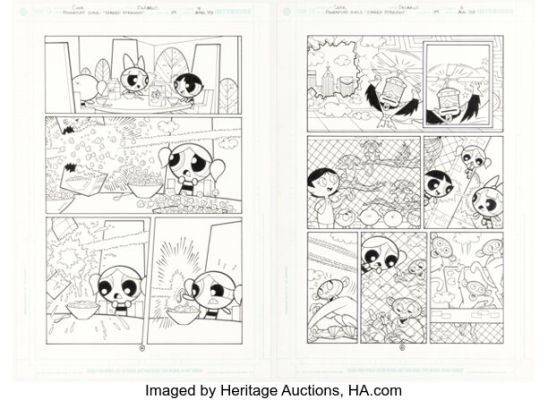 Christopher Cook and Mike DeCarlo The Powerpuff Girls #39 "Stared Straight" Story Page 4 and 6 Original Art (DC, 2003). (Total: 2 Original Art)
