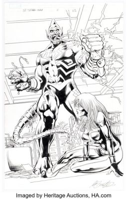 Marco Santucci and Mark Pennington Secret Invasion: The Amazing Spider-Man #1 Super Skrull and Jackpot Splash Page 22 Original Art (Marvel, 2008).