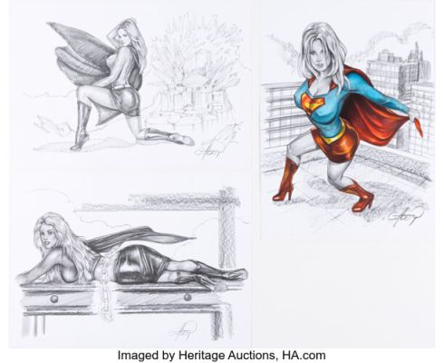 Claudio Aboy - Supergirl Pin-Up Illustrations Original Art Group of 3 (undated). (Total: 3 Original Art) | Heritage