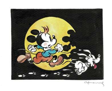 Mickey & Pluto inspired by Tintin & Milou - Original Painting - Tony Fernandez - Original Art | Catawiki