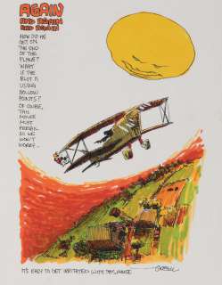 Dan O Neill original Air Pirate Funnies style artwork featuring Mickey Mouse on a biplane.