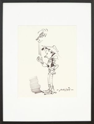 Morris (1923-2001) | Lot 88 : Lucky Luke en pied Feutre sur papier signé en bas à droite,… | Fauve Paris