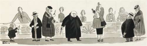 CHARLES ADDAMS. (ADVERTISING) Fester shopping for Knives. | Swann Galleries