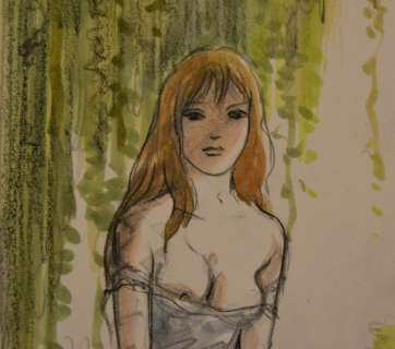 Fox - Crayonné original et aquarelle - Edith en Louisiane, étude pour un ex-libris - Loose page | Catawiki