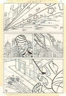 Craig McCracken - The powerpuff girls #1 p. 14 - blossom, bubbles, & buttercup vs. A giant mojo jojo robot - 2003