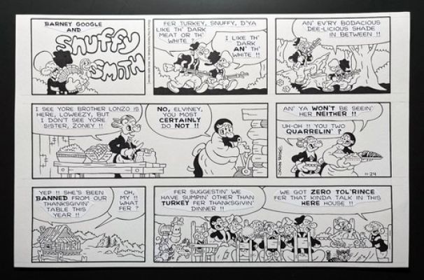 Snuffy Smith Original Sunday Comic Strip Art - Thanksgiving’ At Th’ Smith’s | eBay US (Buy It Now)