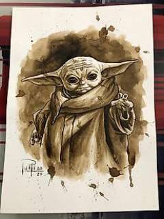 Sketch coffee painting - The Child (The Mandalorian) - Original art (2020)