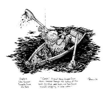 David Petersen | CRASH a rock through the rowboat Original Art | David Petersen