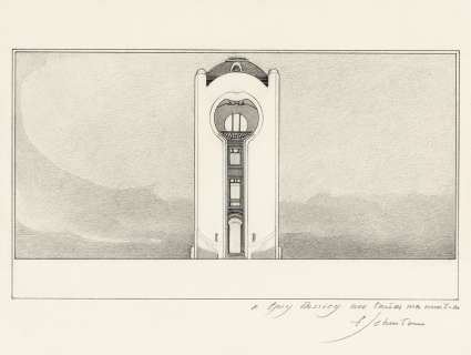 Schuiten François | Façade Maison Cauchie. [1987 ?]. Encre de chine et mine de plomb. Dédicacé à Guy Dessicy. | Sotheby’s