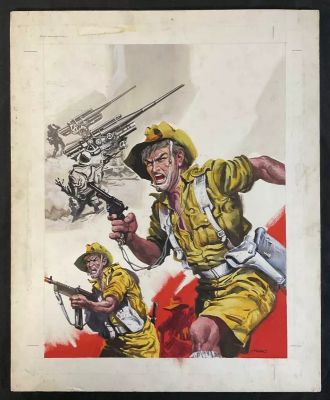 Lot 88 - WAR PICTURE LIBRARY #519 ’Runaway Heroes’ (June 1969) original comic book cover artwork by Feanco | Excalibur Auctions