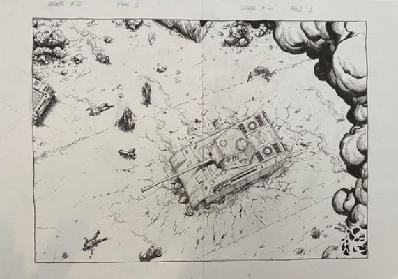 Gary Frank Geiger original comic art #21, p2-3. Superman, Batman, Hulk artist