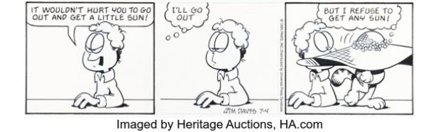 Jim Davis Garfield Daily Comic Strip Original Art dated 7-4-95 (PAWS/Universal Press Syndicate, 1995). | Heritage