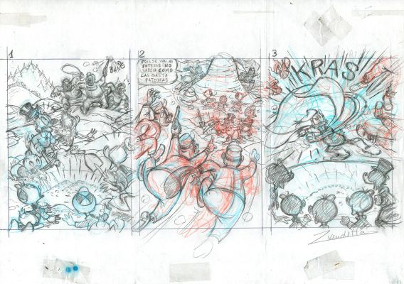 Scrooge McDuck, Paperinik and the Beagle Boys – Three-Panel Comic Story Sketch | Corner4art