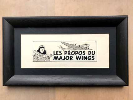Hergé - Tintin / Journal Tintin - Dessin & Lettrage original - ’Les Propos du Major Wings’ (le pilote de l’album ’L’étoile mysterieuse’) - Encre de Chine et lavis - (1946) | Catawiki