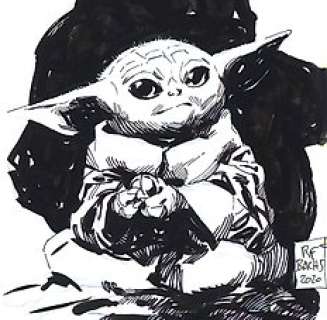 Grogu - Star Wars - Original drawing by Ramon Bachs - Size: 14 x 21 cm