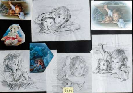 Marlier Marcel | Â«Martine. Drôles de FantômesÂ». Ensemble de 4 pages de crayonnés | Tessier Sarrou