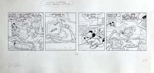 Romano Scarpa | Topolino #1787 - Romano Scarpa - original strip â€œTopolino e l’enigma di Brigaboomâ€ - Page volante - Exemplaire unique - (1989) | Catawiki