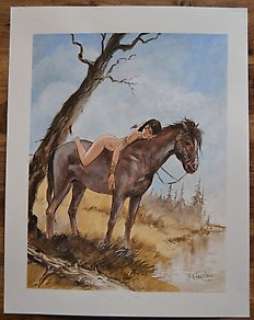 Charles, Jean-François | Charles, Jean-François - Aquarelle et acrylique originale + Carnet du Pinceau d’Or - Les Pionniers du Nouveau Monde | Catawiki